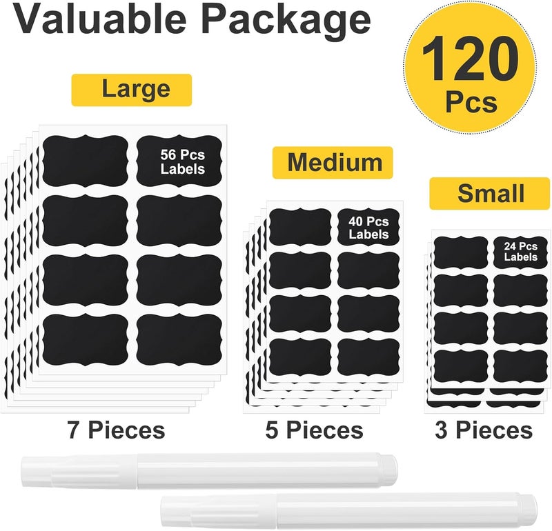JEFURE 120 Pcs Chalkboard Labels for Storage Bins, Chalk Labels for Containers, Waterproof Mason Jar Labels, Reusable Chalk Labels for Mason Jar, Parties Decoration, Weddings, 2 Liquid Markers - Image 3